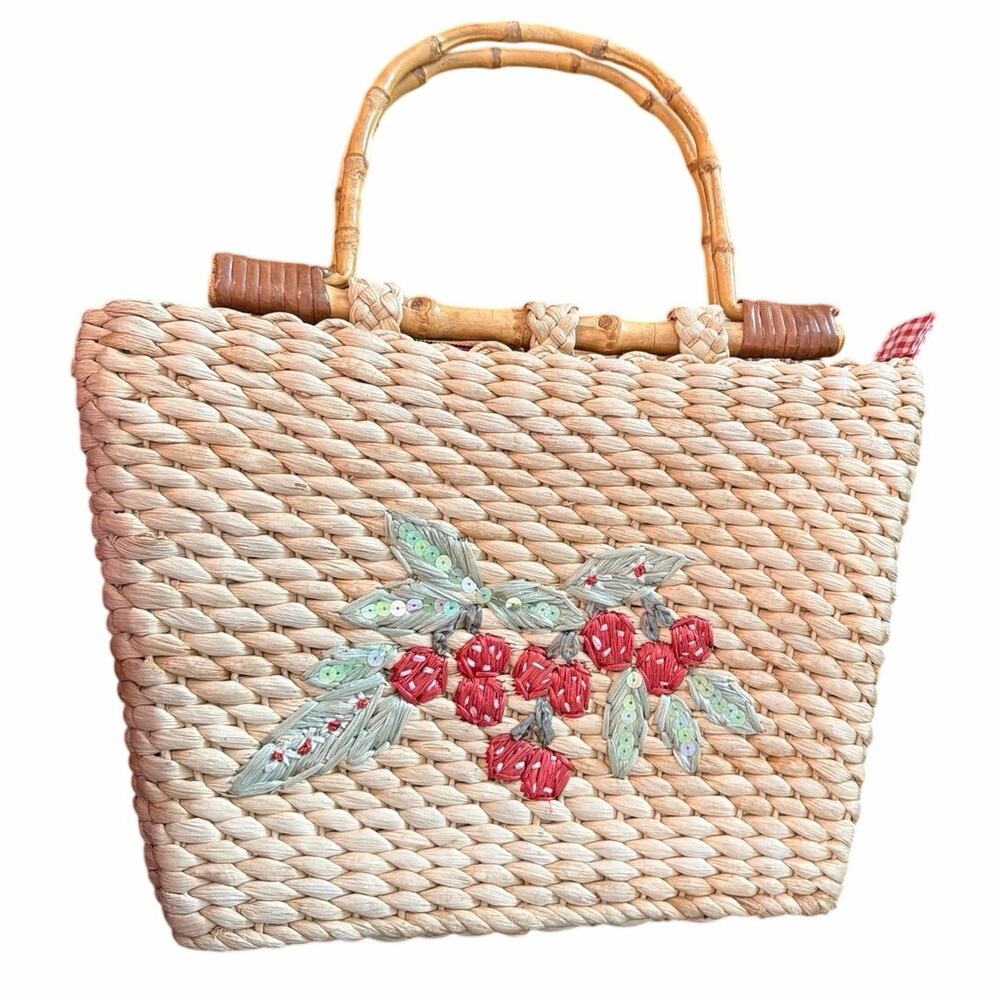Vintage Cappelli straw handbag with strawberries